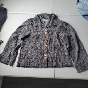 Habitat Jacket Womens Medium Gray Textured Crinkle Button Front Collared Crepe